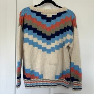 Vintage L Geometric Chunky Knit Oversized 90s Y2K Eclectic Grandpa Crew Sweater